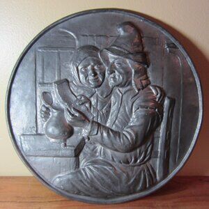 cast pewter vintage plate 1693 teniers dutch tondo format (W4326)